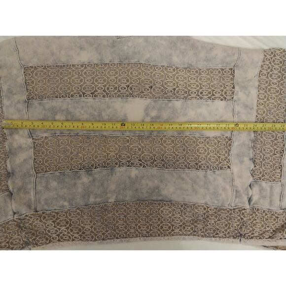 Boho Lace Crochet Striped Poncho Shirt Free People XS Cream And Blue Wash Hippie - Picture 6 of 10